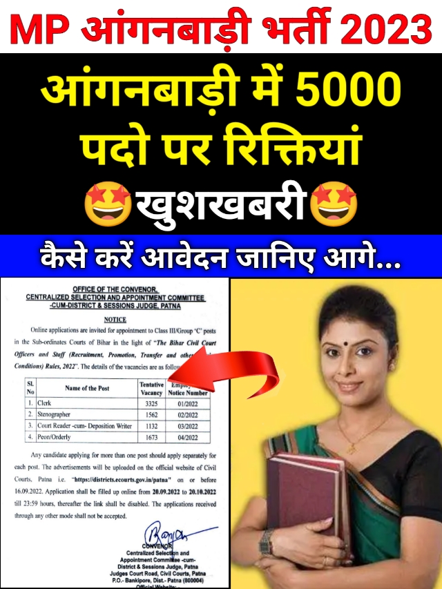MP आंगनबाड़ी भर्ती 2023 में 5000 पदो पर भर्तियां